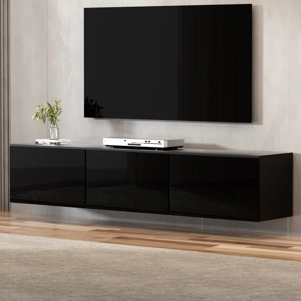 Artiss Floating Entertainment Unit TV Cabinet High Glossy Black 3 Cabinets 200CM - Mekamart Australia