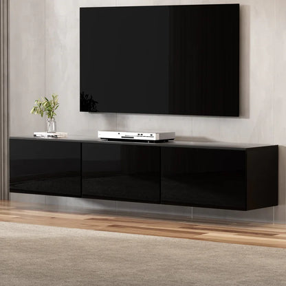 Artiss Floating Entertainment Unit TV Cabinet High Glossy Black 3 Cabinets 200CM - Mekamart Australia