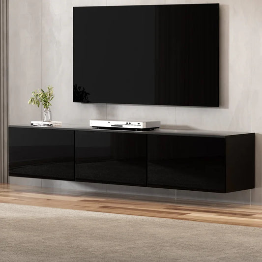 Artiss Floating Entertainment Unit TV Cabinet High Glossy Black 3 Cabinets 200CM - Mekamart Australia