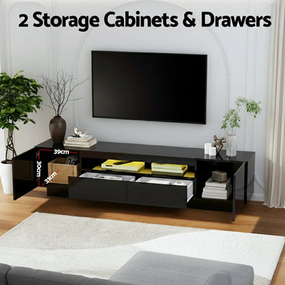 Artiss TV Unit Entertainment Unit Storage Drawer RGB LED 180cm Black - Mekamart Australia