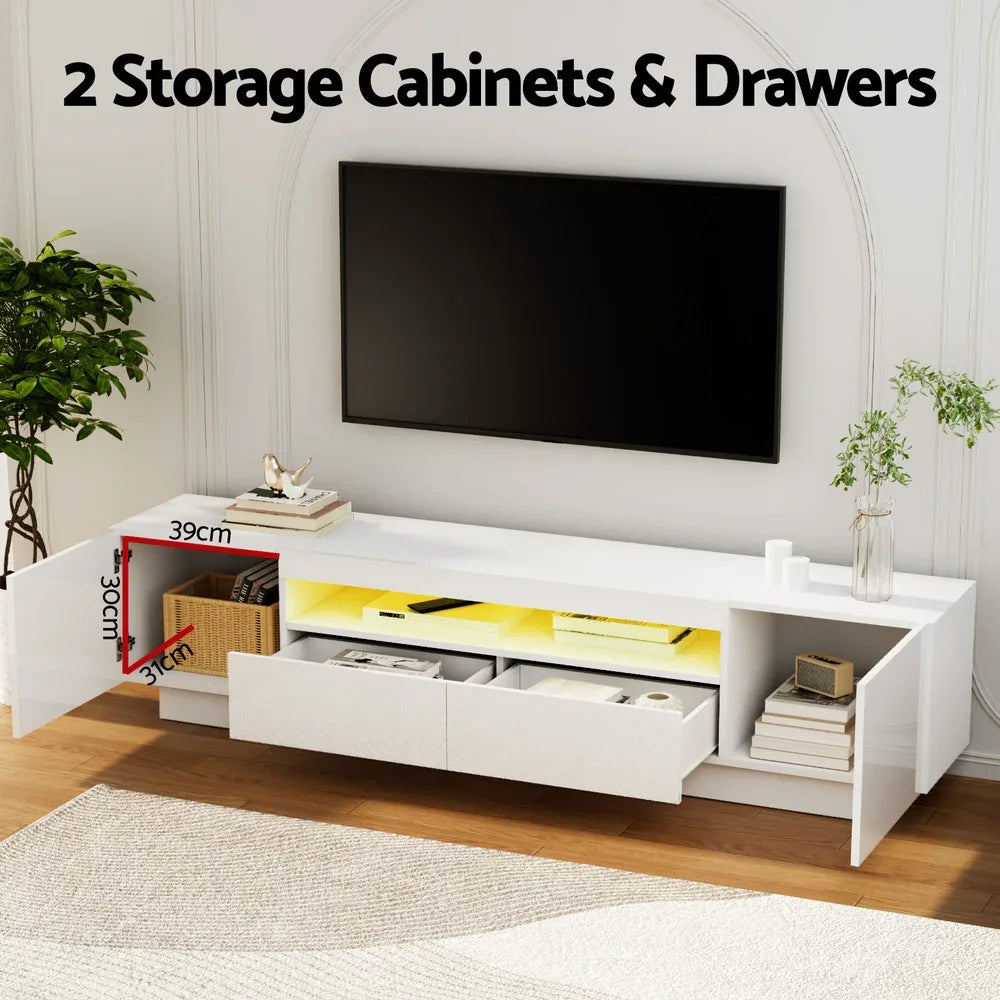 Artiss TV Unit Entertainment Unit Storage Drawer RGB LED 180cm White - Mekamart Australia