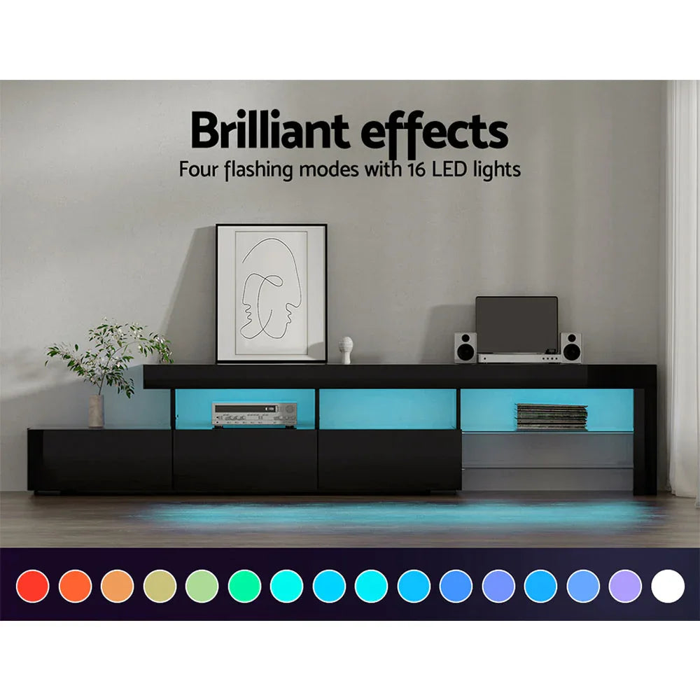 Artiss Entertainment Unit TV Cabinet LED 215cm Black Caya - Mekamart Australia
