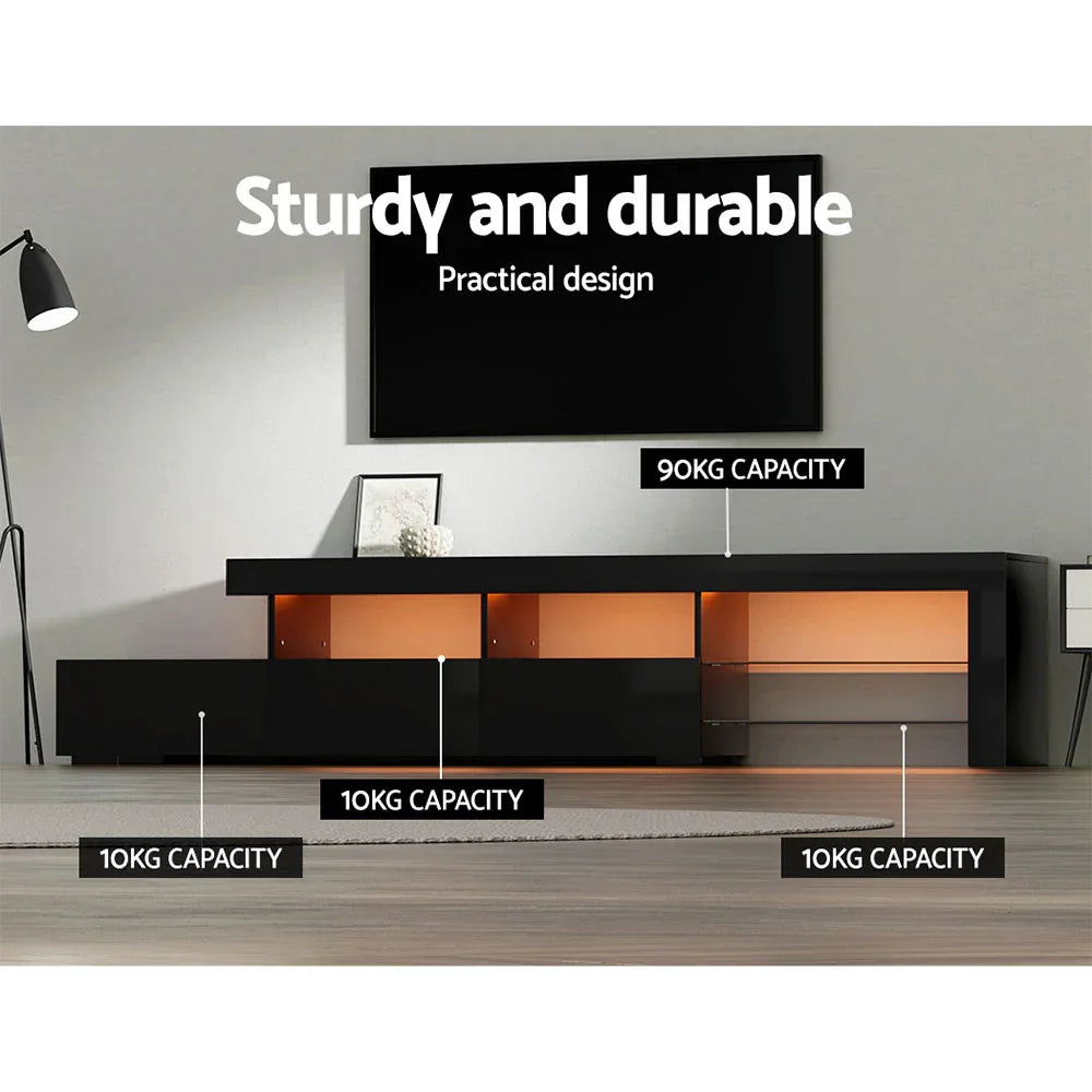 Artiss Entertainment Unit TV Cabinet LED 215cm Black Caya - Mekamart Australia