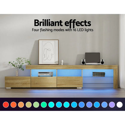 Artiss Entertainment Unit TV Cabinet LED 215cm Pine Caya - Mekamart Australia