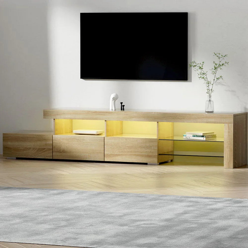 Artiss Entertainment Unit TV Cabinet LED 215cm Pine Caya - Mekamart Australia
