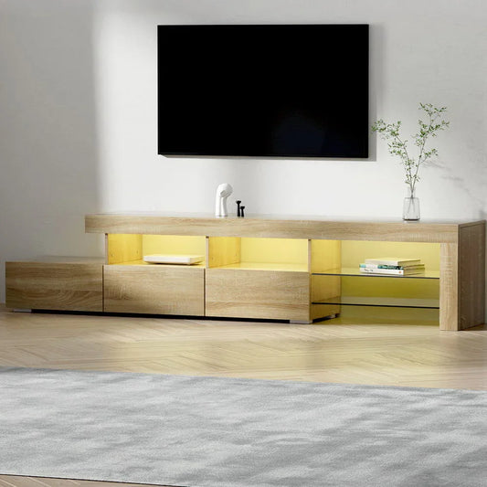 Artiss Entertainment Unit TV Cabinet LED 215cm Pine Caya - Mekamart Australia