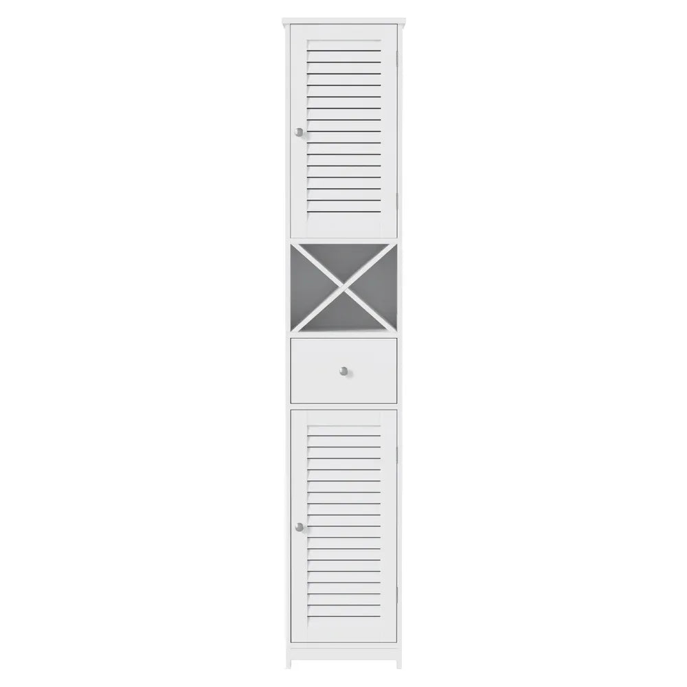 Artiss Bathroom Storage Cabinet 170cm Tall Slim Organiser Toilet Corner Adjustable Shelf Louver Door White - Mekamart Australia