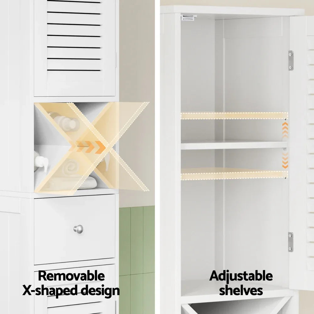 Artiss Bathroom Storage Cabinet 170cm Tall Slim Organiser Toilet Corner Adjustable Shelf Louver Door White - Mekamart Australia