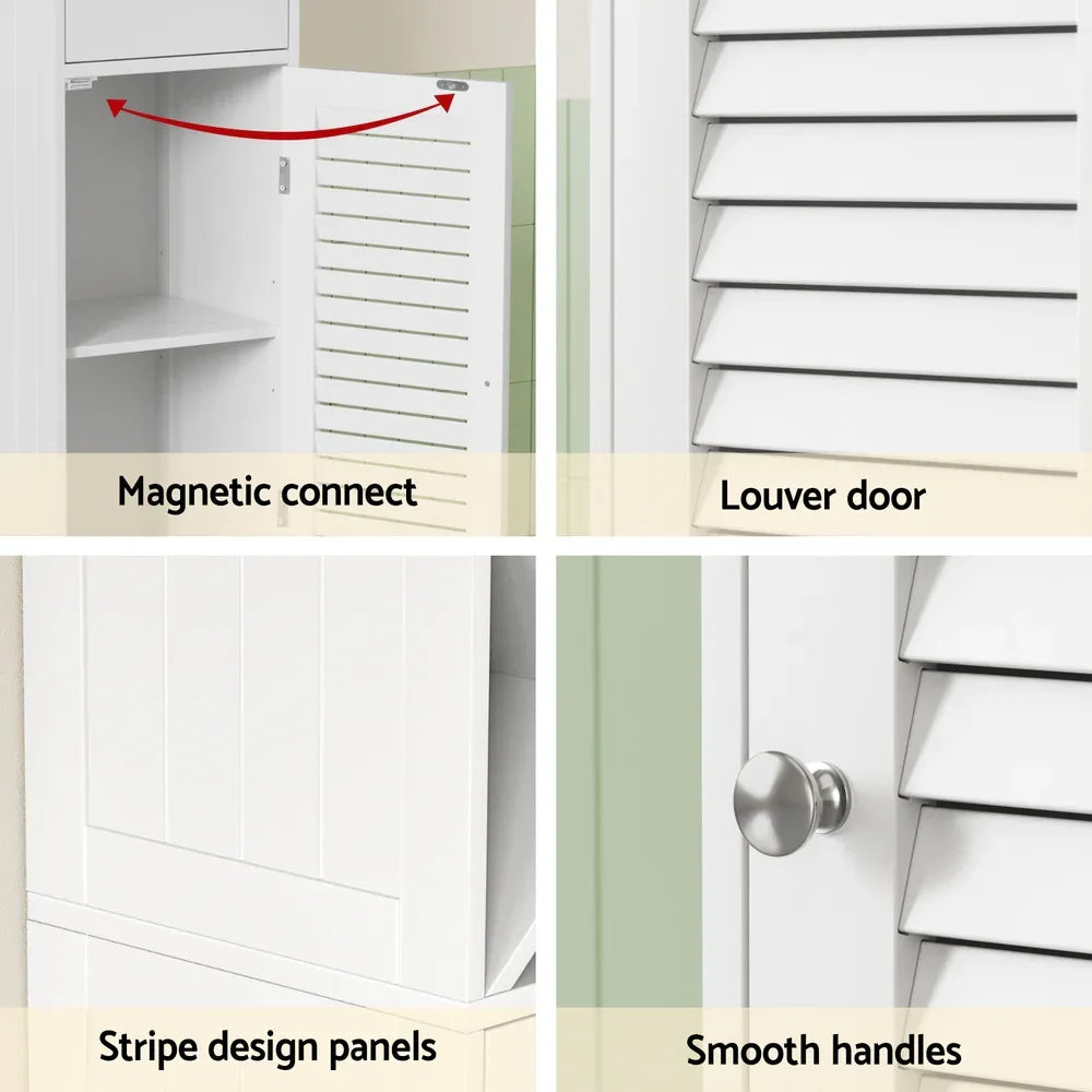 Artiss Bathroom Storage Cabinet 170cm Tall Slim Organiser Toilet Corner Adjustable Shelf Louver Door White - Mekamart Australia