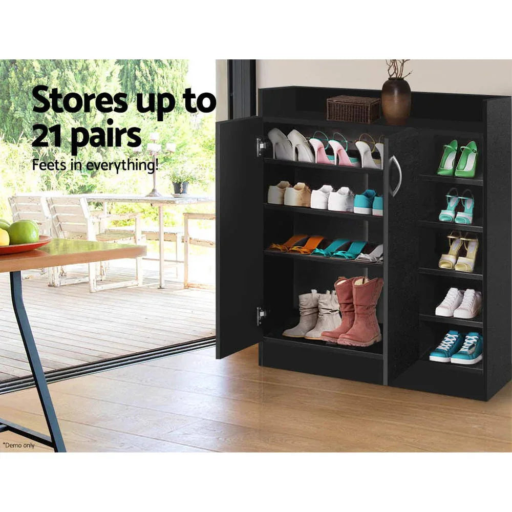 Artiss Shoe Rack Cabinet 21 Pairs Adjustable Shelves Black Clair - Mekamart Australia