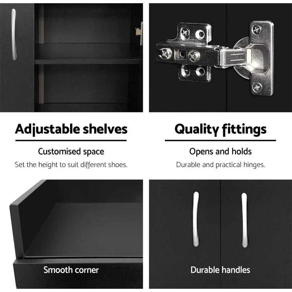 Artiss Shoe Rack Cabinet 21 Pairs Adjustable Shelves Black Clair - Mekamart Australia