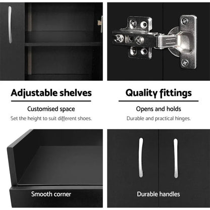 Artiss Shoe Rack Cabinet 21 Pairs Adjustable Shelves Black Clair - Mekamart Australia