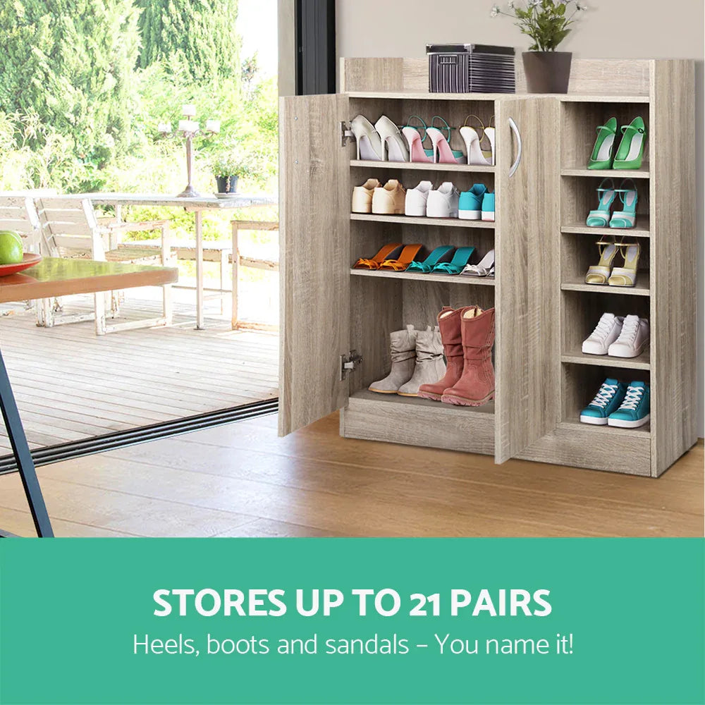 Artiss Shoe Rack Cabinet 21 Pairs Adjustable Shelves Pine Clair - Mekamart Australia
