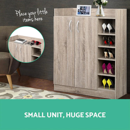 Artiss Shoe Rack Cabinet 21 Pairs Adjustable Shelves Pine Clair - Mekamart Australia