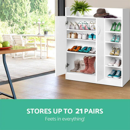 Artiss Shoe Rack Cabinet 21 Pairs Adjustable Shelves White Clair - Mekamart Australia