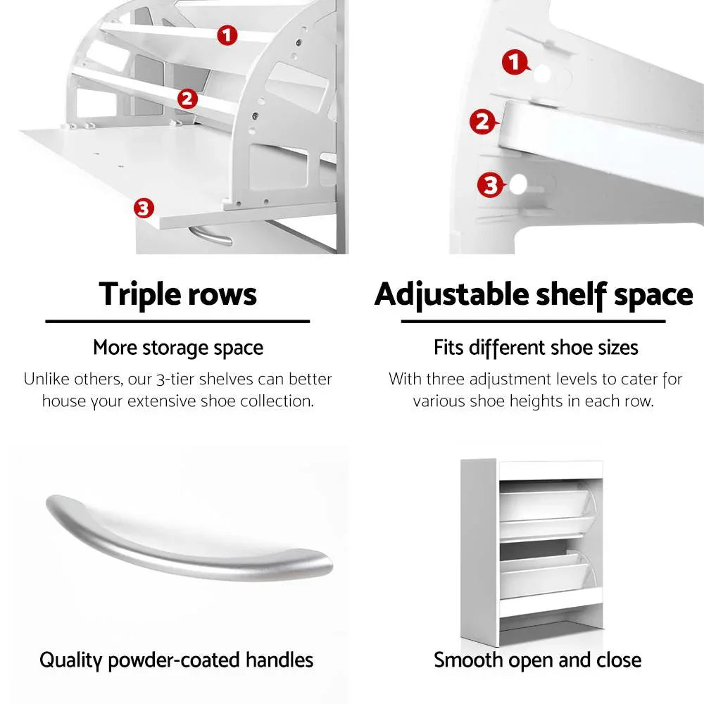 Artiss Shoe Rack Cabinet Adjustable Shelves 24 Pairs White Iris - Mekamart Australia