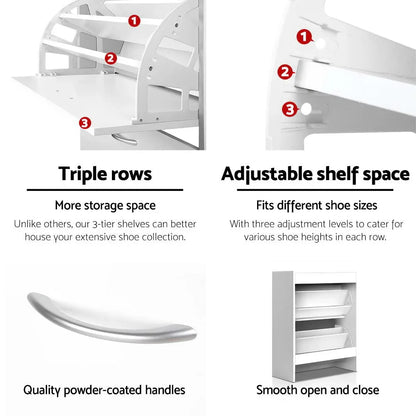 Artiss Shoe Rack Cabinet Adjustable Shelves 24 Pairs White Iris - Mekamart Australia