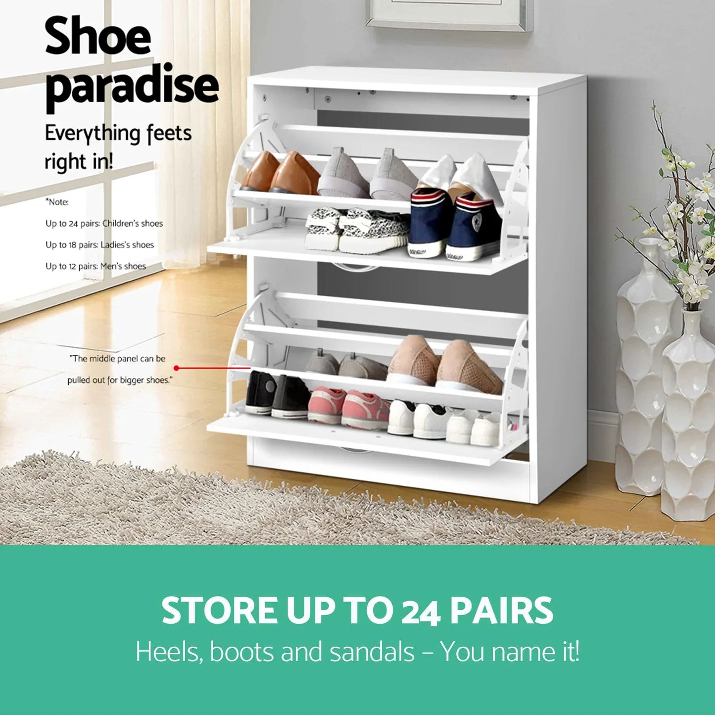 Artiss Shoe Rack Cabinet Adjustable Shelves 24 Pairs White Iris - Mekamart Australia