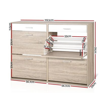 Artiss Shoe Rack Cabinet 36 Pairs Adjustable Shelves Pine Sara - Mekamart Australia