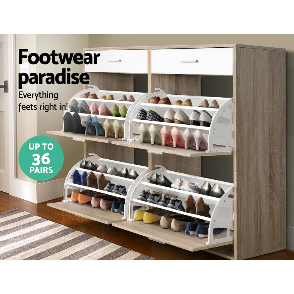 Artiss Shoe Rack Cabinet 36 Pairs Adjustable Shelves Pine Sara - Mekamart Australia