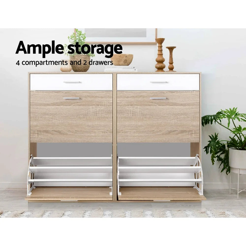 Artiss Shoe Rack Cabinet 36 Pairs Adjustable Shelves Pine Sara - Mekamart Australia