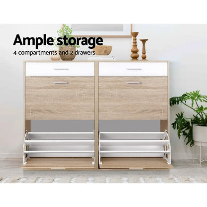 Artiss Shoe Rack Cabinet 36 Pairs Adjustable Shelves Pine Sara - Mekamart Australia