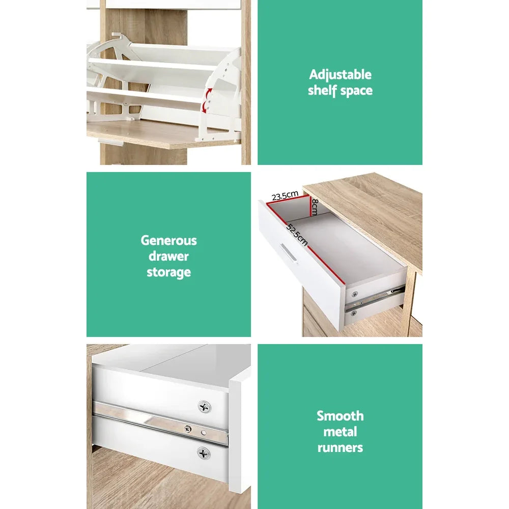 Artiss Shoe Rack Cabinet 36 Pairs Adjustable Shelves Pine Sara - Mekamart Australia