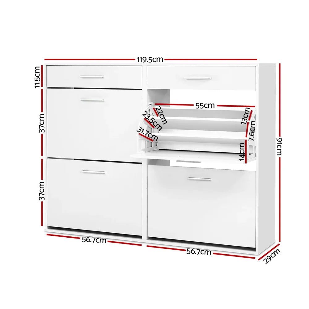 Artiss Shoe Rack Cabinet 36 Pairs Adjustable Shelves White Sara - Mekamart Australia