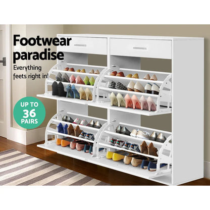 Artiss Shoe Rack Cabinet 36 Pairs Adjustable Shelves White Sara - Mekamart Australia