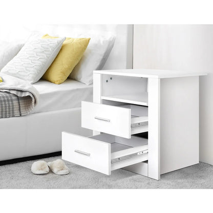 Artiss 2 X Bedside Table 2 Drawers with Shelf - TARA White - Mekamart Australia