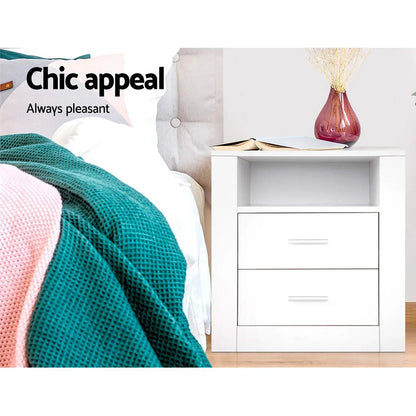 Artiss 2 X Bedside Table 2 Drawers with Shelf - TARA White - Mekamart Australia