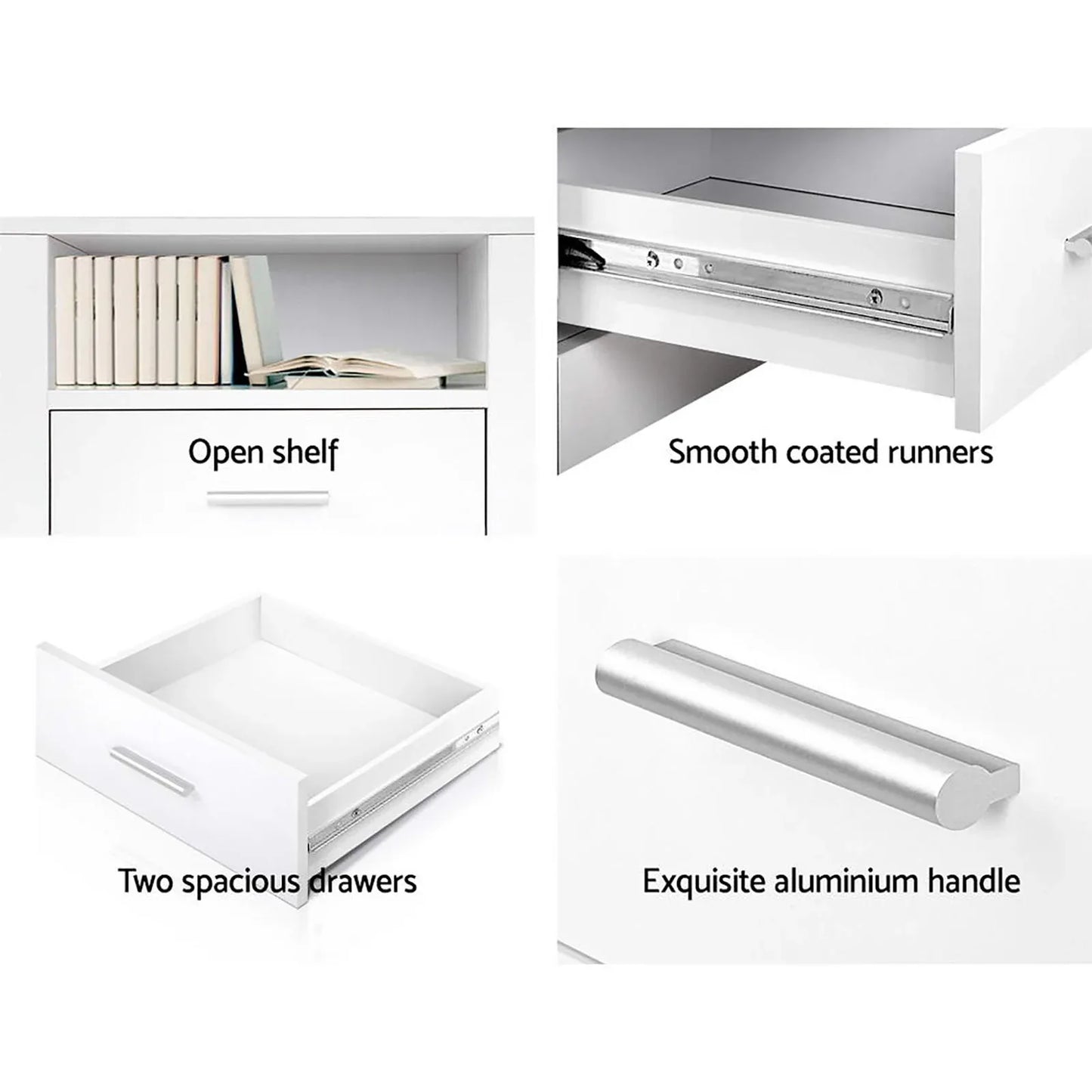 Artiss 2 X Bedside Table 2 Drawers with Shelf - TARA White - Mekamart Australia