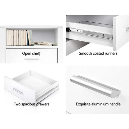Artiss 2 X Bedside Table 2 Drawers with Shelf - TARA White - Mekamart Australia