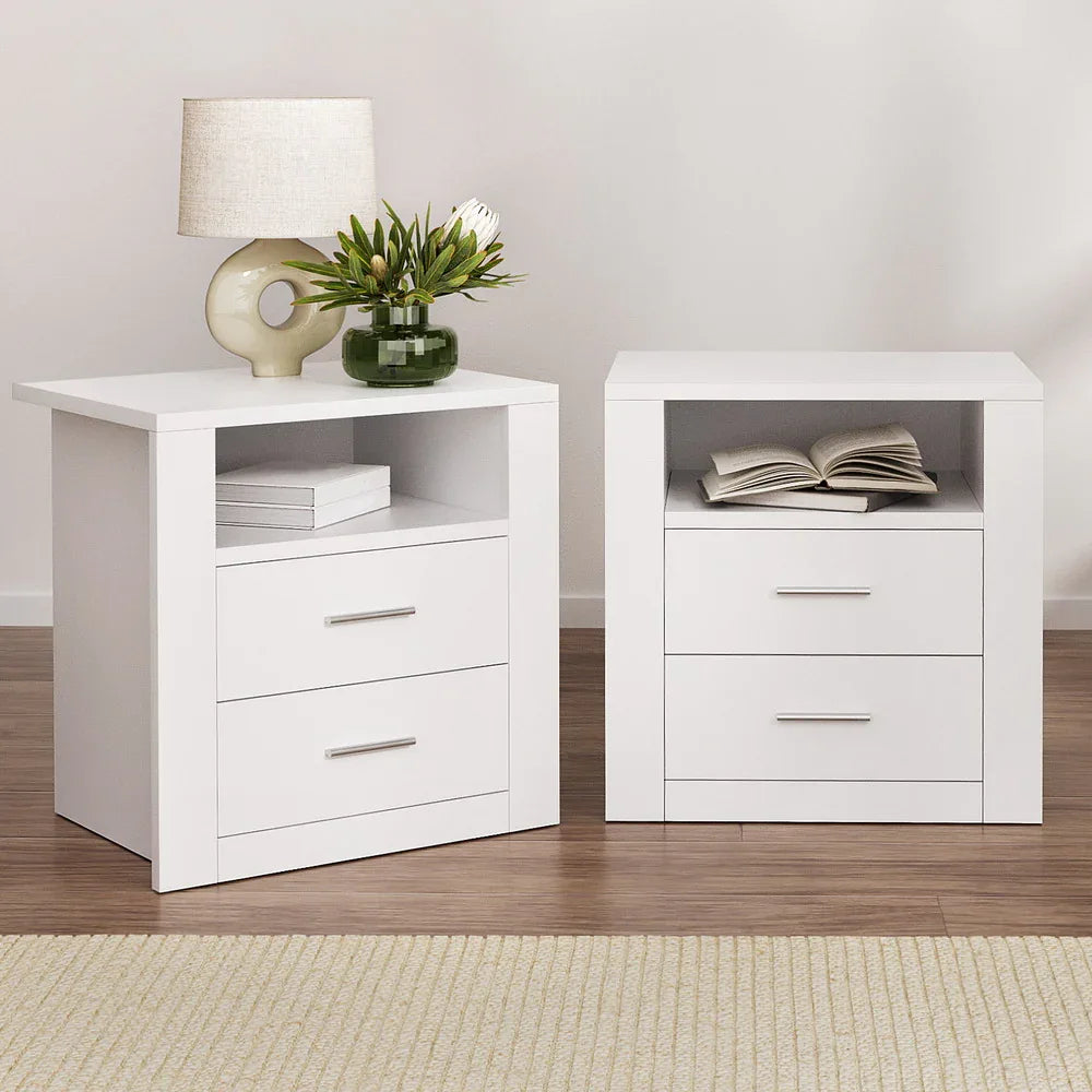 Artiss 2 X Bedside Table 2 Drawers with Shelf - TARA White - Mekamart Australia