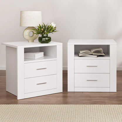 Artiss 2 X Bedside Table 2 Drawers with Shelf - TARA White - Mekamart Australia