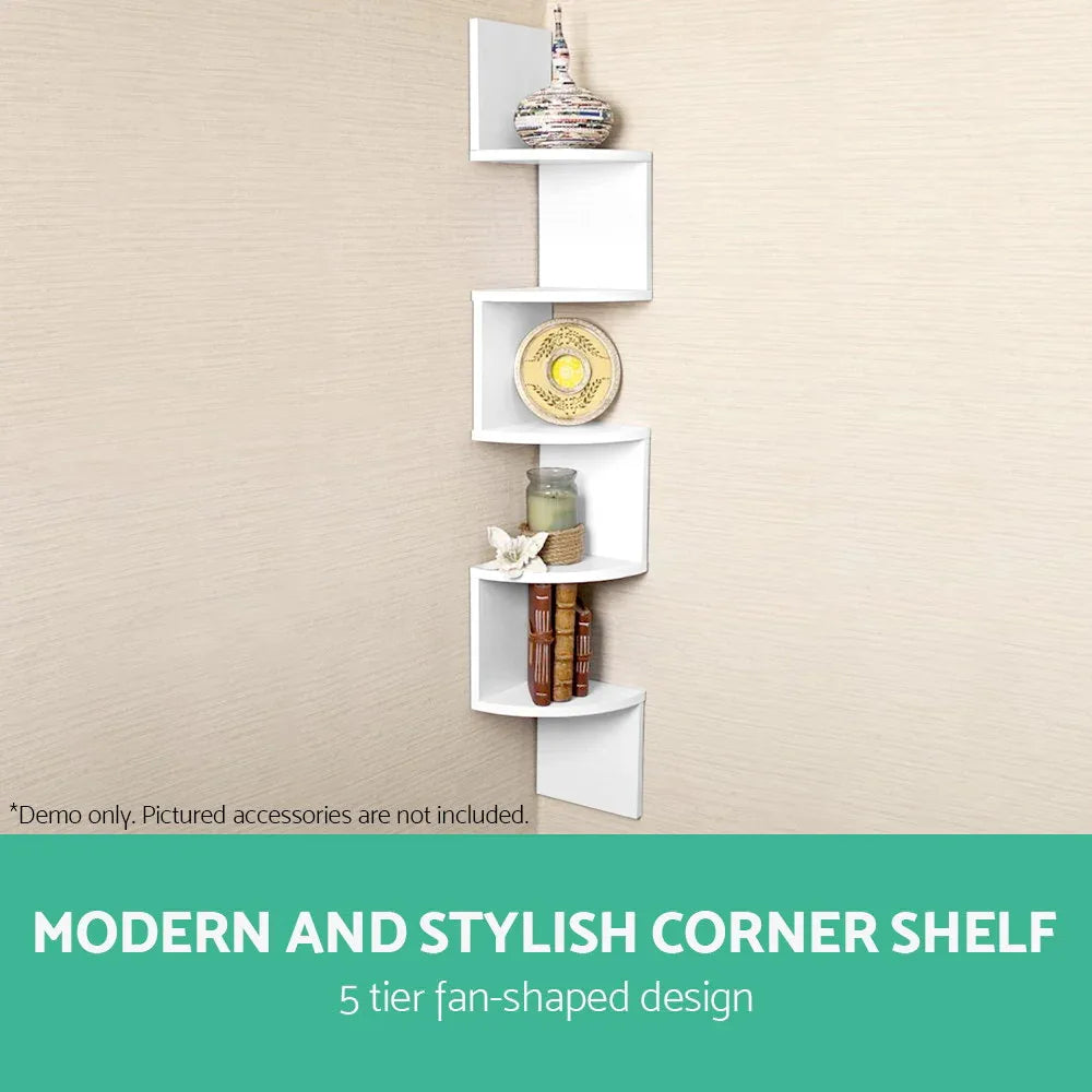 Artiss Wall Shelf Corner Floating 5-Tier White - Mekamart Australia