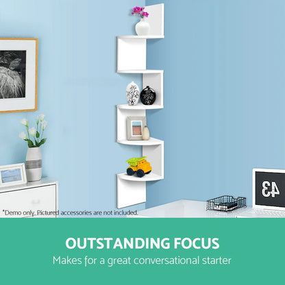 Artiss Wall Shelf Corner Floating 5-Tier White - Mekamart Australia