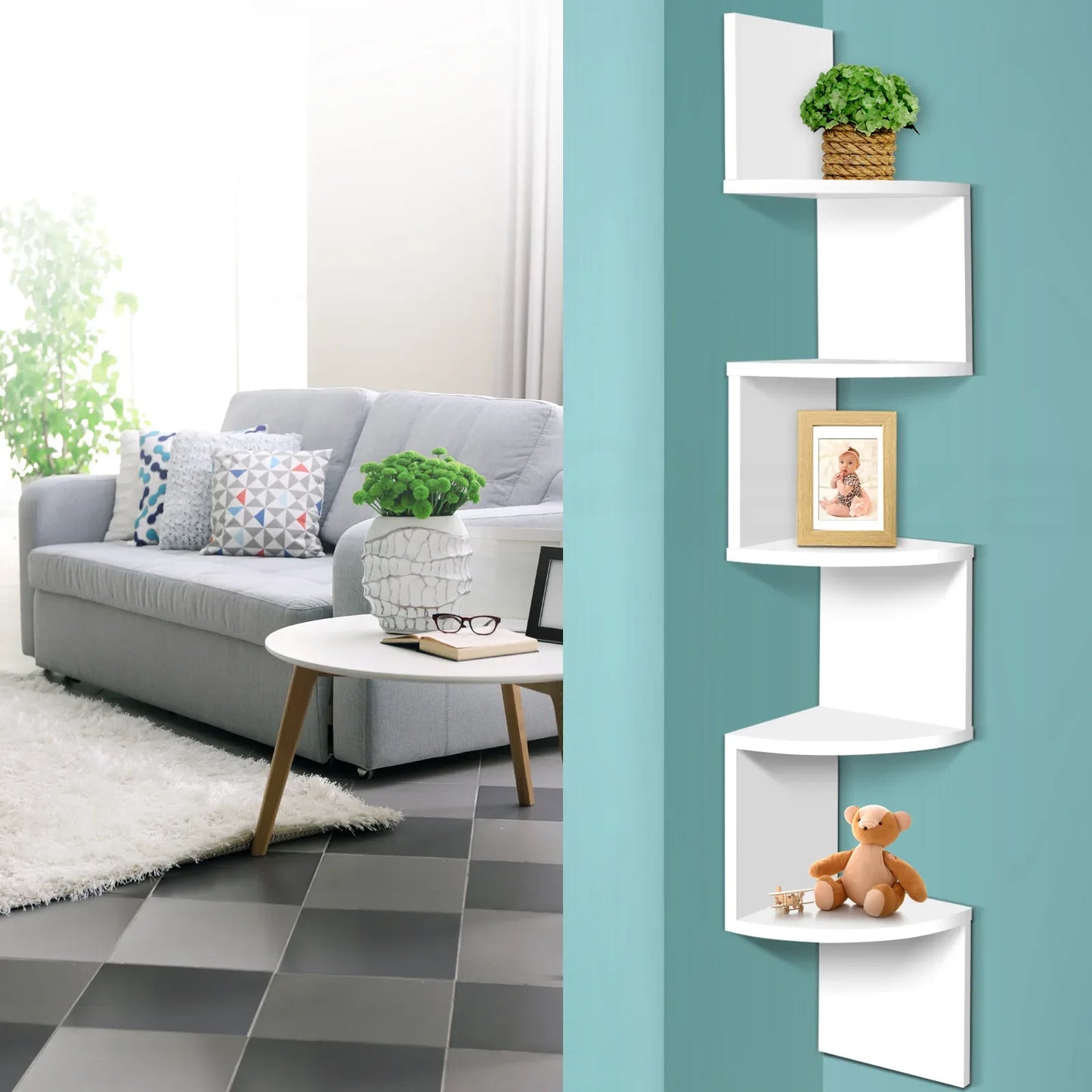 Artiss Wall Shelf Corner Floating 5-Tier White - Mekamart Australia
