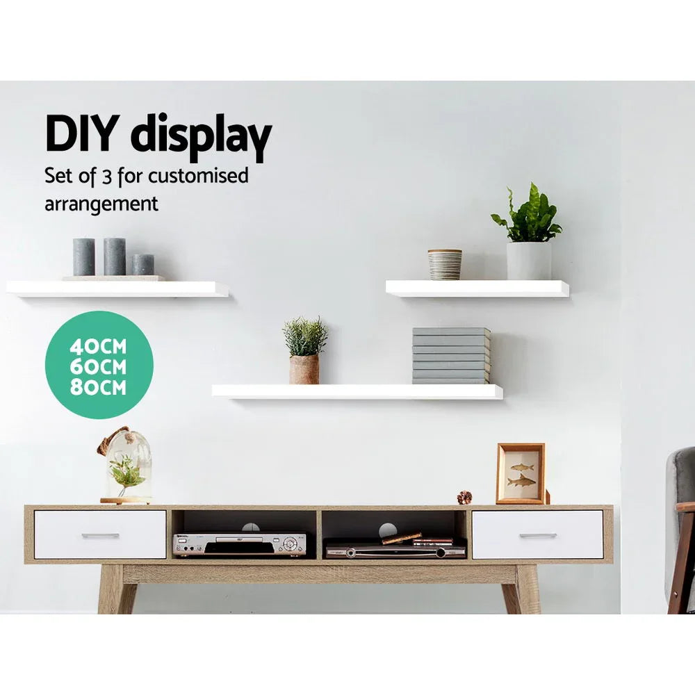 Artiss Floating Wall Shelf Set of 3 White - Mekamart Australia