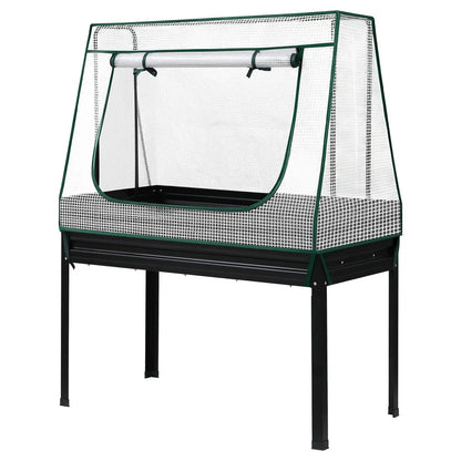 Green Fingers Elevated Metal Garden Bed Kit w Mini Greenhouse Cover 116x60cm Stand-Up Height Trellis - Mekamart Australia
