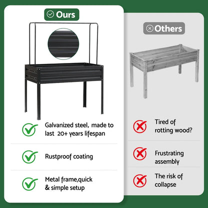 Green Fingers Elevated Metal Garden Bed Kit w Mini Greenhouse Cover 116x60cm Stand-Up Height Trellis - Mekamart Australia