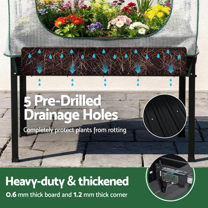 Green Fingers Elevated Metal Garden Bed Kit w Mini Greenhouse Cover 116x60cm Stand-Up Height Trellis - Mekamart Australia