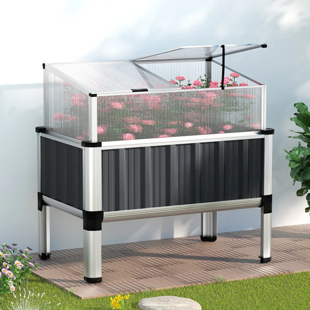 Green Fingers Garden Bed 80x49x74cm Greenhouse Planter Box Raised Galvanised Herb - Mekamart Australia