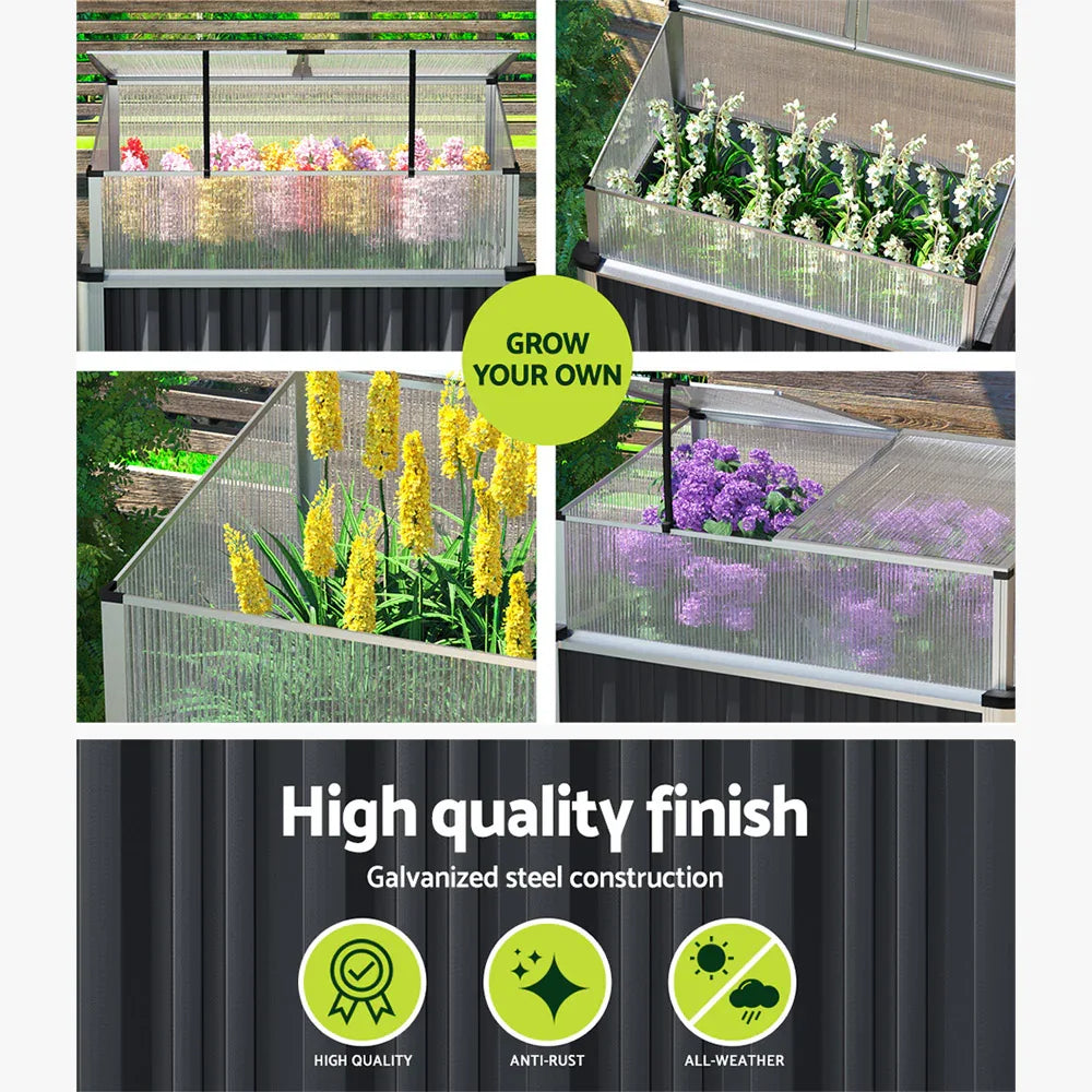 Green Fingers Garden Bed 80x49x74cm Greenhouse Planter Box Raised Galvanised Herb - Mekamart Australia