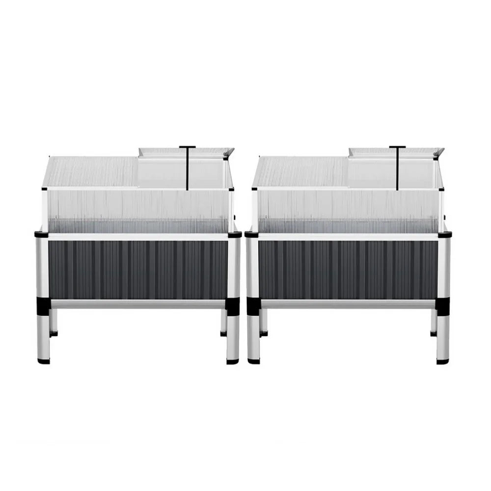 Green Fingers Raised Garden Bed x2 80x49x74cm Greenhouse Planter Box Galvanised Herb - Mekamart Australia