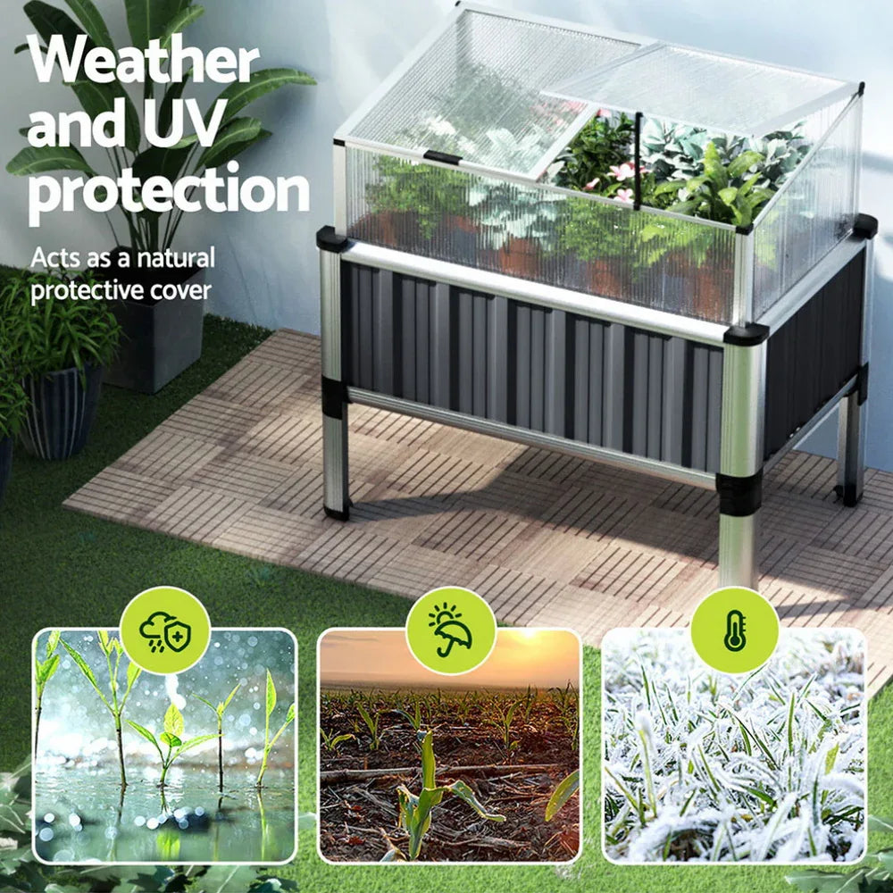 Green Fingers Raised Garden Bed x2 80x49x74cm Greenhouse Planter Box Galvanised Herb - Mekamart Australia