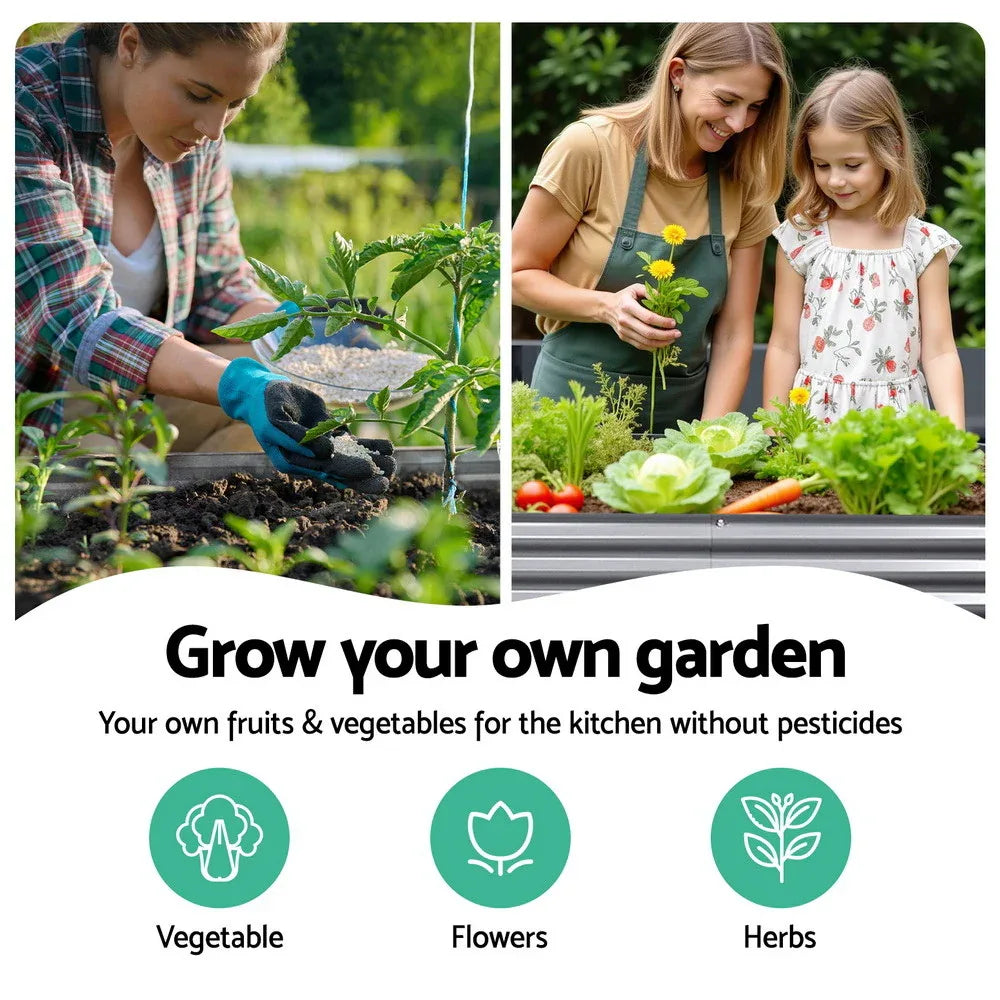 2x Raised Green Fingers Garden Bed 240X80X42cm Oval Planter Box Container Galvanised - Mekamart Australia