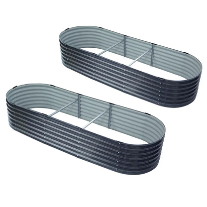 2x Raised Green Fingers Garden Bed 240X80X42cm Oval Planter Box Container Galvanised - Mekamart Australia