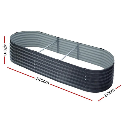 2x Raised Green Fingers Garden Bed 240X80X42cm Oval Planter Box Container Galvanised - Mekamart Australia
