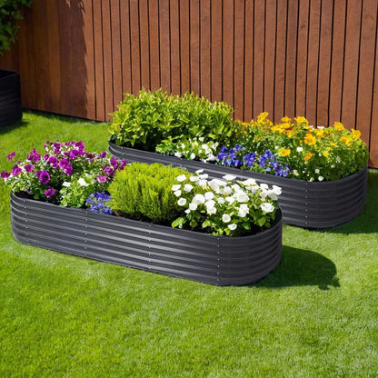 2x Raised Green Fingers Garden Bed 240X80X42cm Oval Planter Box Container Galvanised - Mekamart Australia
